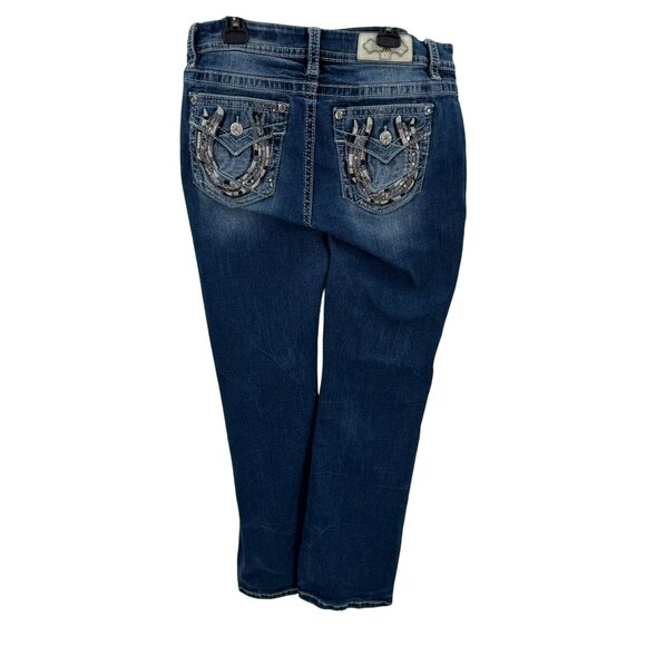 Miss Me Easy Boot Cut Blue Denim Jeans Womens Size 32 Embellished Pockets - Picture 5 of 13